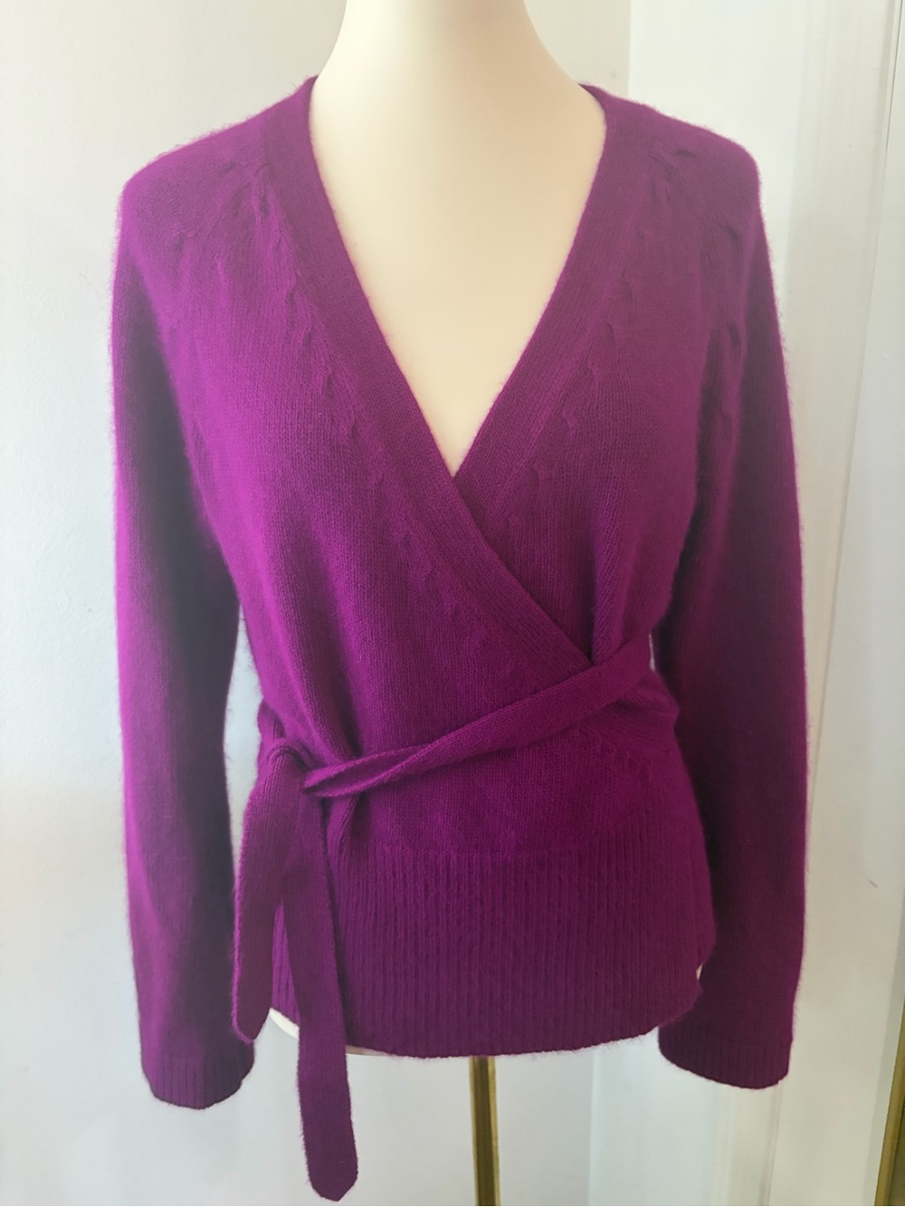 Ann Taylor 90s style Angora rabbit hair & wool Magenta Wrap Belted Sweater